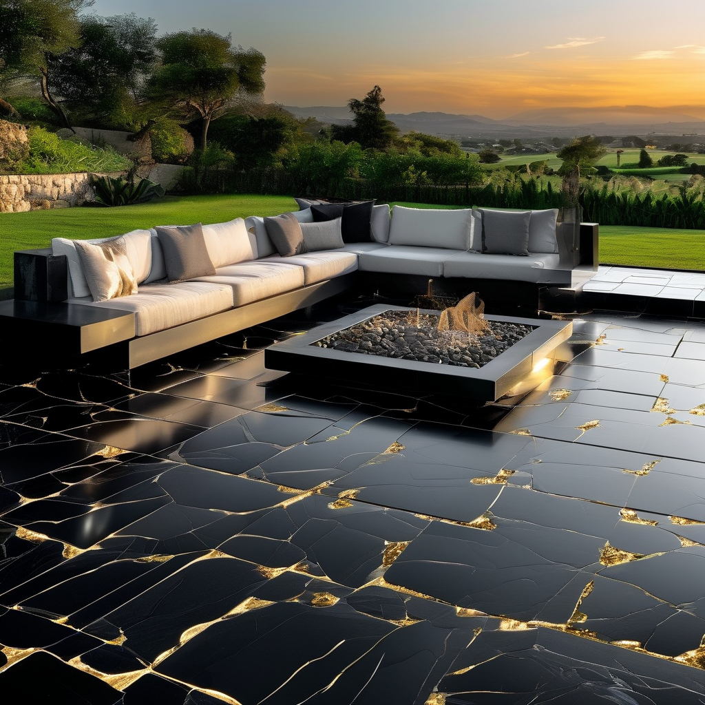Gold Travertine & Black Dot Mosaic